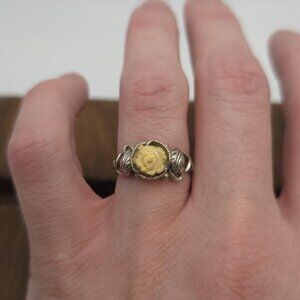 Size 6.25 Sterling Silver Carved Rose Nature Ring A986